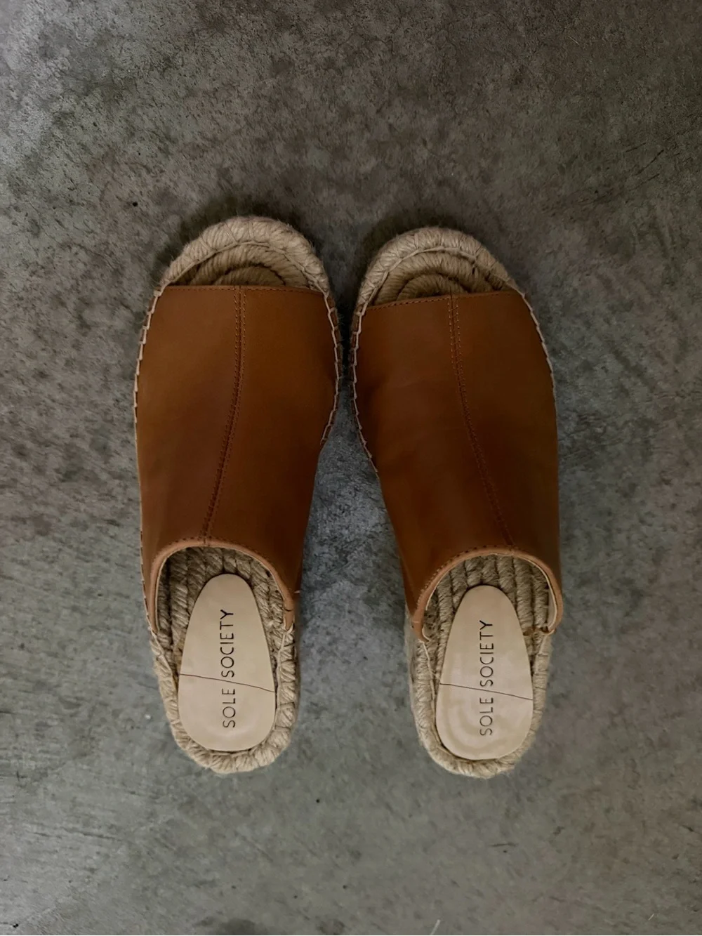 Sole Society Cognac Slide Espadrille Platform Mules Size 7